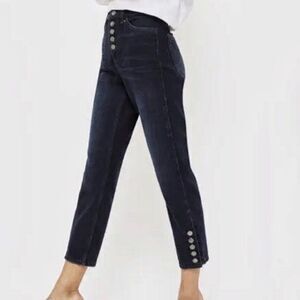 TopShop MOTO Cigarette Jeans: Black Straight Hi Rise Button Ankle Jeans, W25 L30